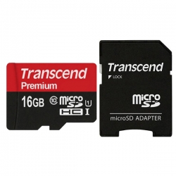 کارت حافظه‌ microSDHC ترنسند مدل Premium کلاس 10 استاندارد U1 سرعت 90MBps  ظرفیت 16 گیگابایت به همراه آداپتور SD