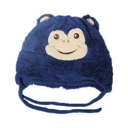 کلاه نوزادی مدل بنددار زمستانی طرح میمون رنگ سرمه ای