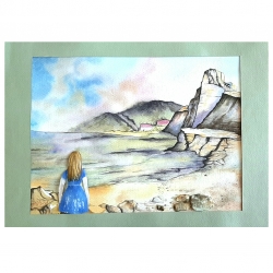 نقاشی آبرنگ طرح دختر در کوهپایه